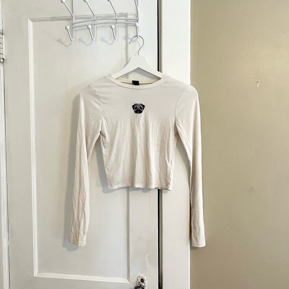 Target pug dog embroidered crop top